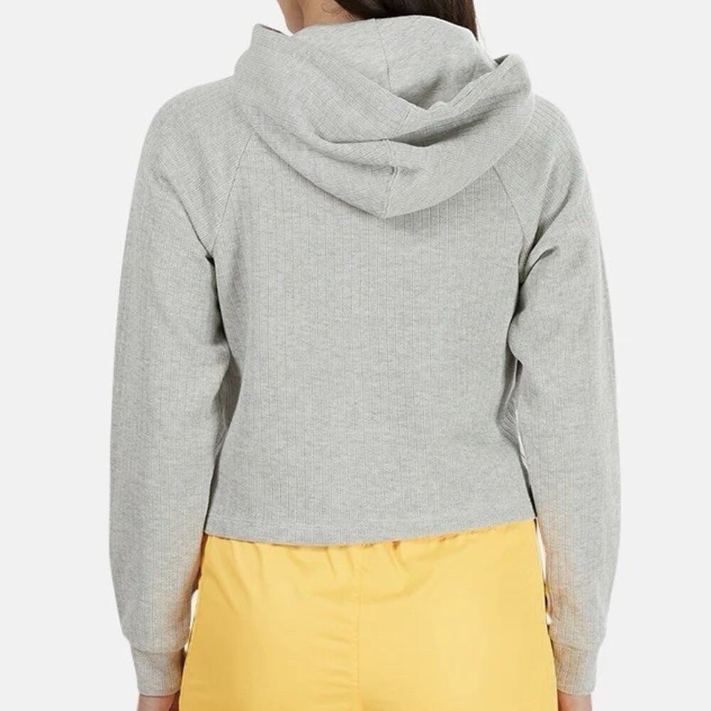 Nike NSW Cropped Ribbed Pullover Hoodie Womens Size Medium Gray Knit - Picture 3 of 10